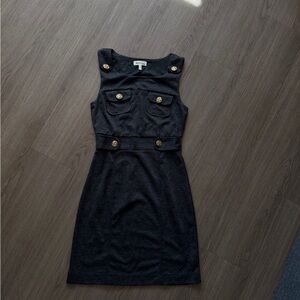 Monteau Black Midi Dress with Gold Buttons